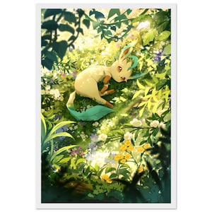 Laubblatt Art Print - Elegantes Grass-Typ Pokémon Sammelkartenspiel-inspiriertes Design für Fans & Sammler