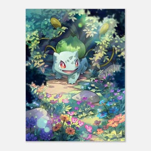 Lámina de arte mural de Bulbasaur: diseño inspirado en el clásico juego de cartas coleccionables de Pokémon para fanáticos, jugadores y coleccionistas: regalo perfecto para los amantes de Pokémon