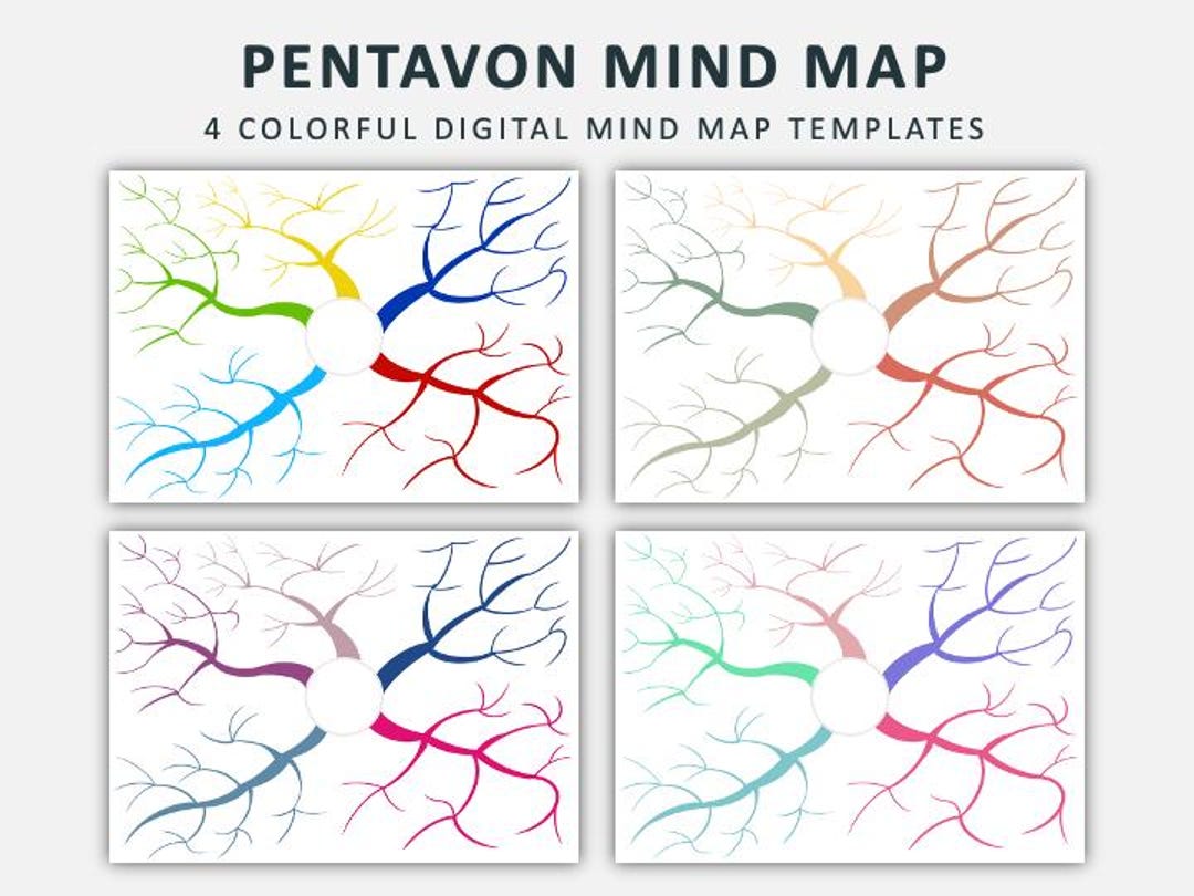 PENTAVON MIND MAP, the 5 Colorful Digital Mind Map Templates - Etsy
