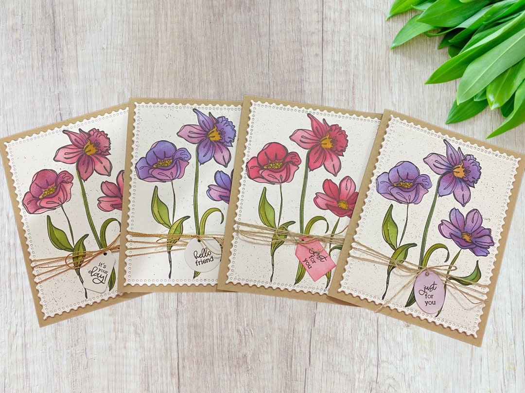 Handmade Cards, Set of 4 Cards With Envelopes, Flowers, Blank Inside - Etsy