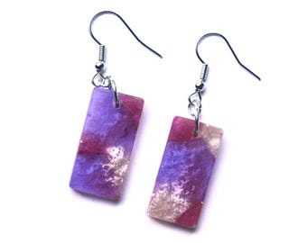 Shades of Pink and Purple rectangular dangle earrings