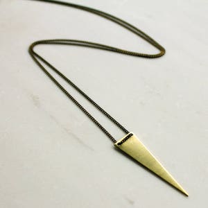 Gold Arrow Point Long Necklace, Brass triangle necklace, Minimalist necklace, boho jewelry, Gift for wife girlfriend sister mom image 1