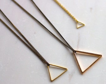 Triangle Necklace, rose gold triangle, Choose one  Boho necklace, rose gold triangle, Black chain, gift for her, minimalist necklace