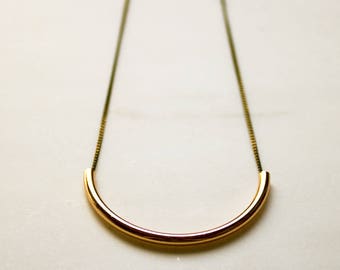 Long Rose Gold Necklace, Tube Necklace, Simple Necklace, Minimalist Necklace, Crescent Necklace, Moon Necklace, Christmas gift for her