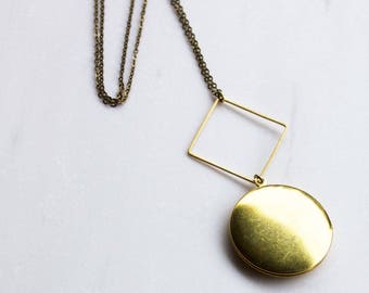 Modern locket, geometric locket, simple locket, gold locket pendant, diamond, gift for mom wife girlfriend, Modern Locket, graduation gifts