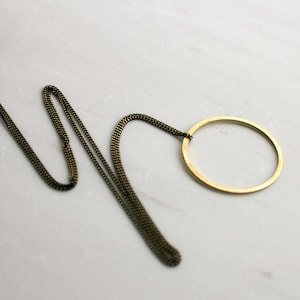 Long Brass Circle Necklace: Layering Eternity Pendant