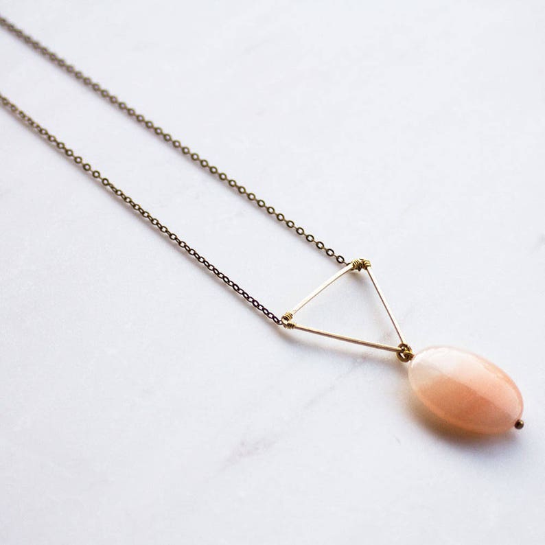 Triangle necklace, long necklace, Choose one gemstone necklace, Pink stone necklace, white stone necklace, black stone necklace,, bridesmaid image 4