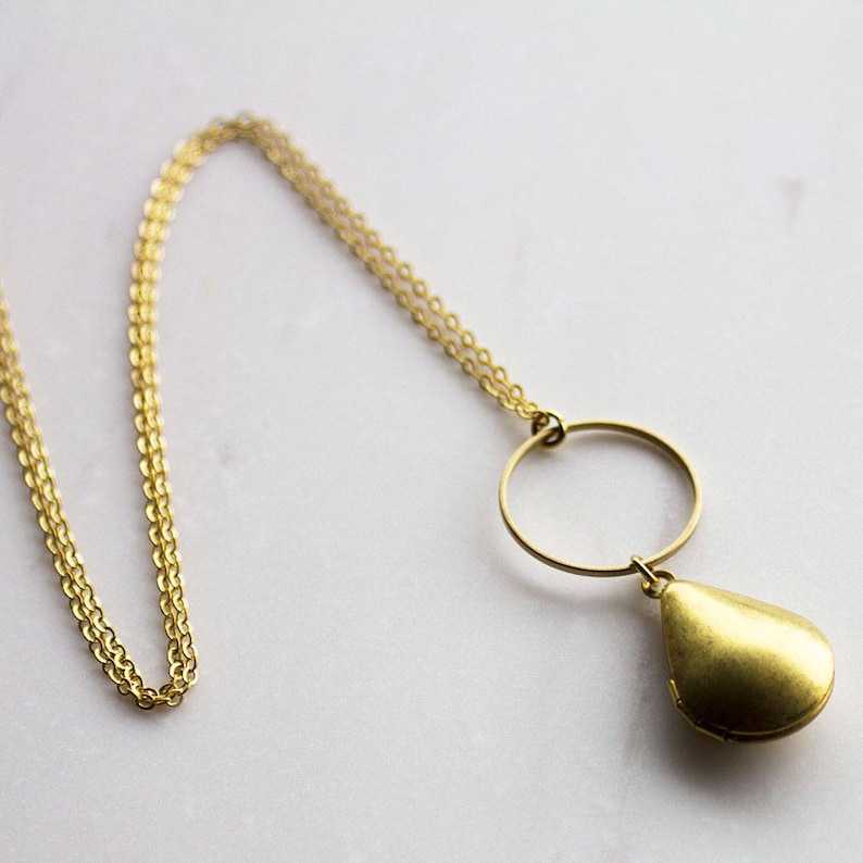 Gold Locket teardrop locket modern locket long necklace Etsy