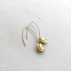 Gold petal earrings, drop earrings, dainty minimalist earrings image 2