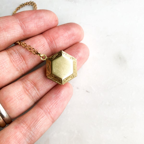 Gold Hexagon Locket Necklace: Tiny Photo Keepsake