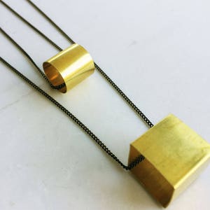 Long Brass Pendant Necklace, tube necklace, cube necklace, geometric necklace, minimalist, boho necklace, gift for her, image 1