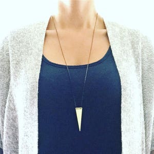 Gold Arrow Point Long Necklace, Brass triangle necklace, Minimalist necklace, boho jewelry, Gift for wife girlfriend sister mom image 2