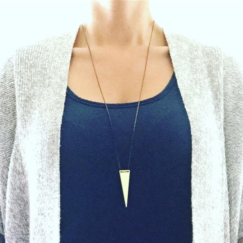 Gold Arrow Point Long Necklace, Brass triangle necklace, Minimalist necklace, boho jewelry, Gift for wife girlfriend sister mom image 2