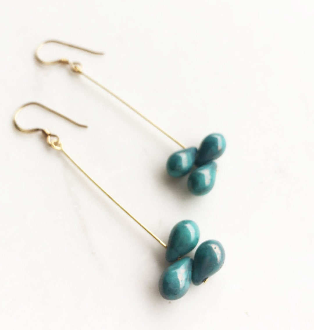Blue Drop Earrings, Blue and Gold Drop Earrings, Dangle Earrings, Turquoise Drops, Gift for Mom ...