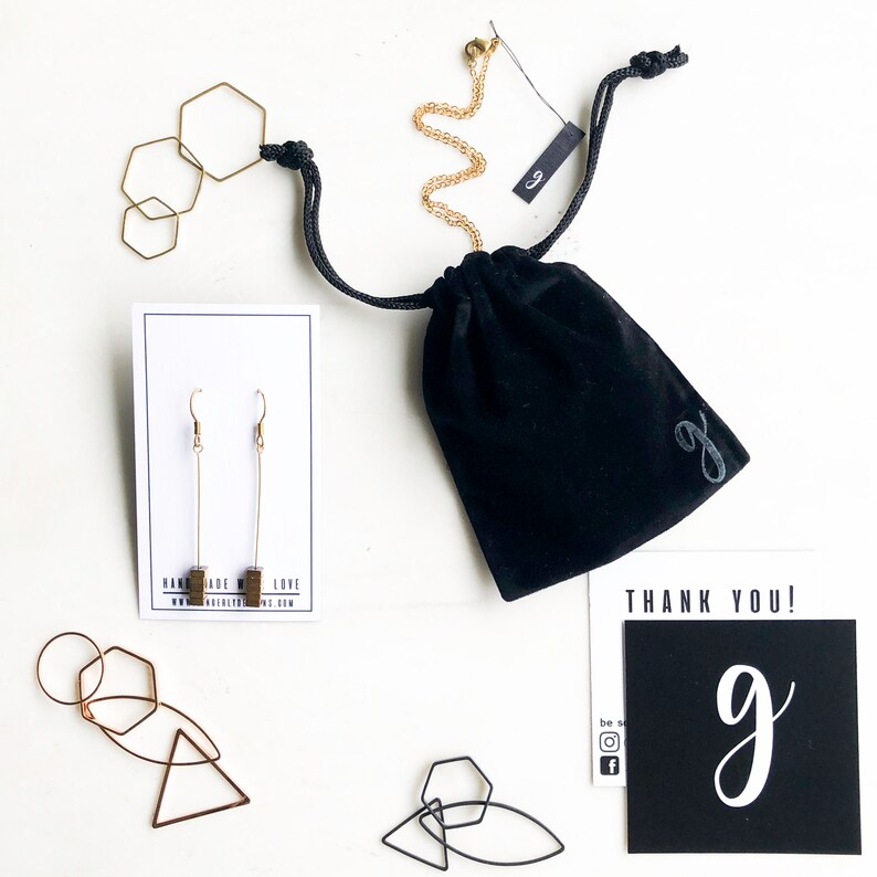 Minimalist Black and Gold Earrings, Modern Hoop with Hexagon, Honeycomb earrings image 4