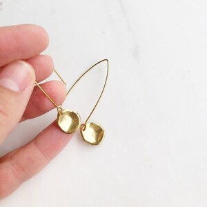 Gold petal earrings, drop earrings, dainty minimalist earrings image 3