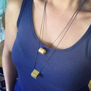 Long Brass Pendant Necklace, tube necklace, cube necklace, geometric necklace, minimalist, boho necklace, gift for her, image 3
