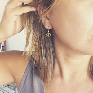 Delicate Anchor Earrings, small gold earrings, nautical jewelry, stocking stuffer, gift for her, sailor jewelry, gold anchor, Christmas gift