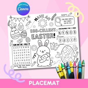 Happy Easter Printable Sheet / Easter Coloring Page / Easter Party Activity / Easter Day Tablecloth for Kids