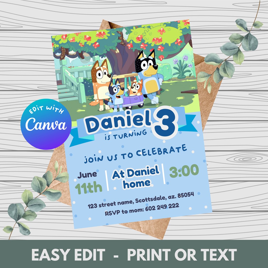 Bluey Birthday Invitation, Template Bluey Invitation, Digital Bluey ...