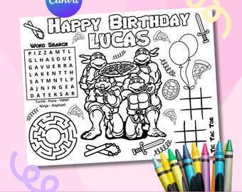 Ninja Turtle Placemat | Kids Activity Placemat | Ninja Turtles | Ninja Turtle Party | Activity Sheet