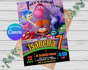 Invitation for the Inside Out 2 party | Inside Out 2 Invitation Template, Inside Out 2 Printable | Joy Inside Out 2