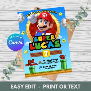 Super Mario Geburtstagseinladung, Vorlage Super Mario Bros Einladung, digitale Super Mario Bros Einladung, Vorlage Mario Bros Party Einladung