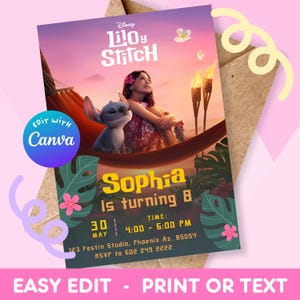 Modèle de fête Lilo et Stitch modifiable | Lilo et Stitch le film 2025 | Fête des points 2025 | fête hawaïenne