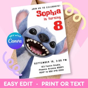 Modèle d'invitation à une fête Lilo et Stitch | Film Lilo et Stitch 2025 | Fête Lilo et Stitch 2025 | Invitation modifiable
