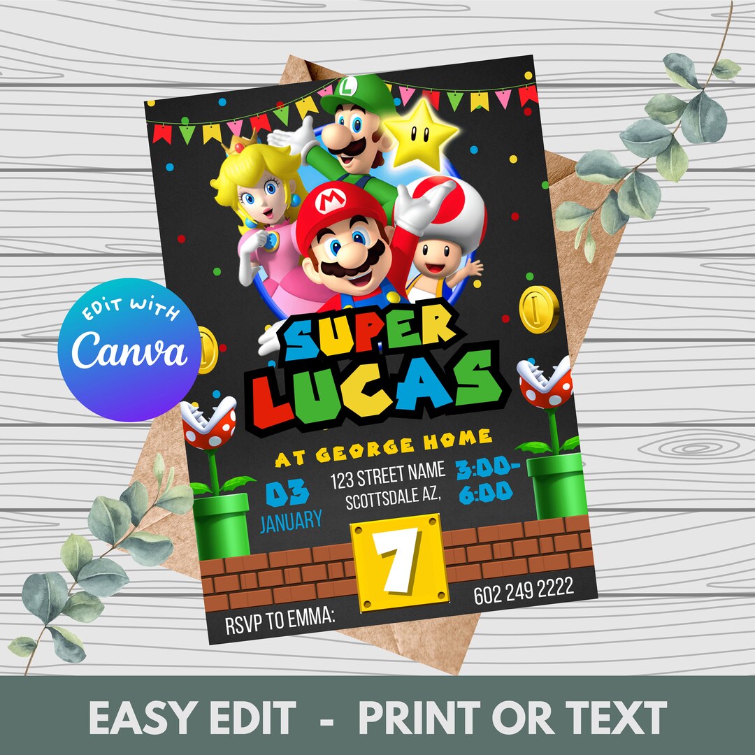 Super Mario Birthday Invitation, Template Super Mario Bros Invitation, Digital Super Mario Bros Invite, Template Mario Bros Party Invitation - Etsy UK