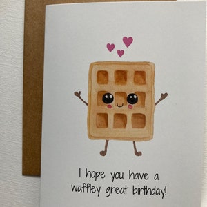 Carte de voeux d'anniversaire aquarelle peinte à la main, encouragement, juste parce que, amitié, drôle/jeu de mots, mignon avoir une gaufre-y grand anniversaire