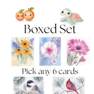 Coffret de 6 cartes de voeux aquarelles peintes à la main, choisissez parmi 6 cartes, choisissez la vôtre, cartes en vrac, assortir, toutes les occasions, juste parce que