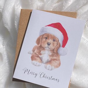 Impression de carte de voeux chiot chien peint à la main, carte de Noël, carte de visite vierge aquarelle, vacances, carte de joyeux Noël