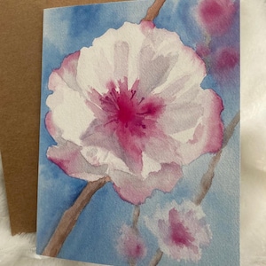 Aquarelle fleurs peinte à la main, impression de carte de voeux, encouragement, juste parce que, merci, occasion pour les fêtes de fin d'année, fleur de pommier, printemps, Pâques