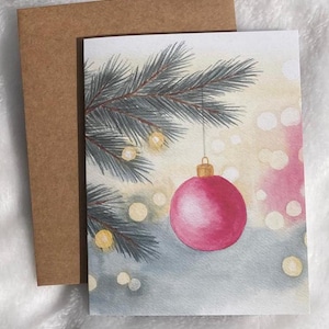 Hand Painted Bokeh Christmas Ornament Card Print/Christmas Card/ Watercolor Blank Occasion Card/ Holiday, Merry Christmas card