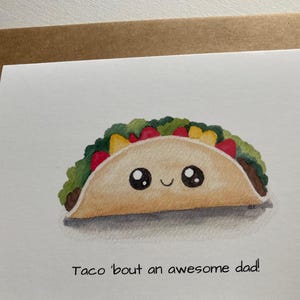 Carte de voeux aquarelle peinte à la main pour la fête des pères, pour papa, bonne fête des pères, jolie carte de jeu de mots drôle, tacos pour un papa génial !