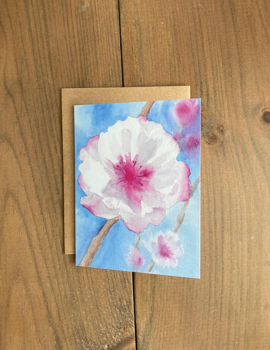 Hand Painted Apple Blossom Watercolor Greeting Card, Blank Inside - Etsy