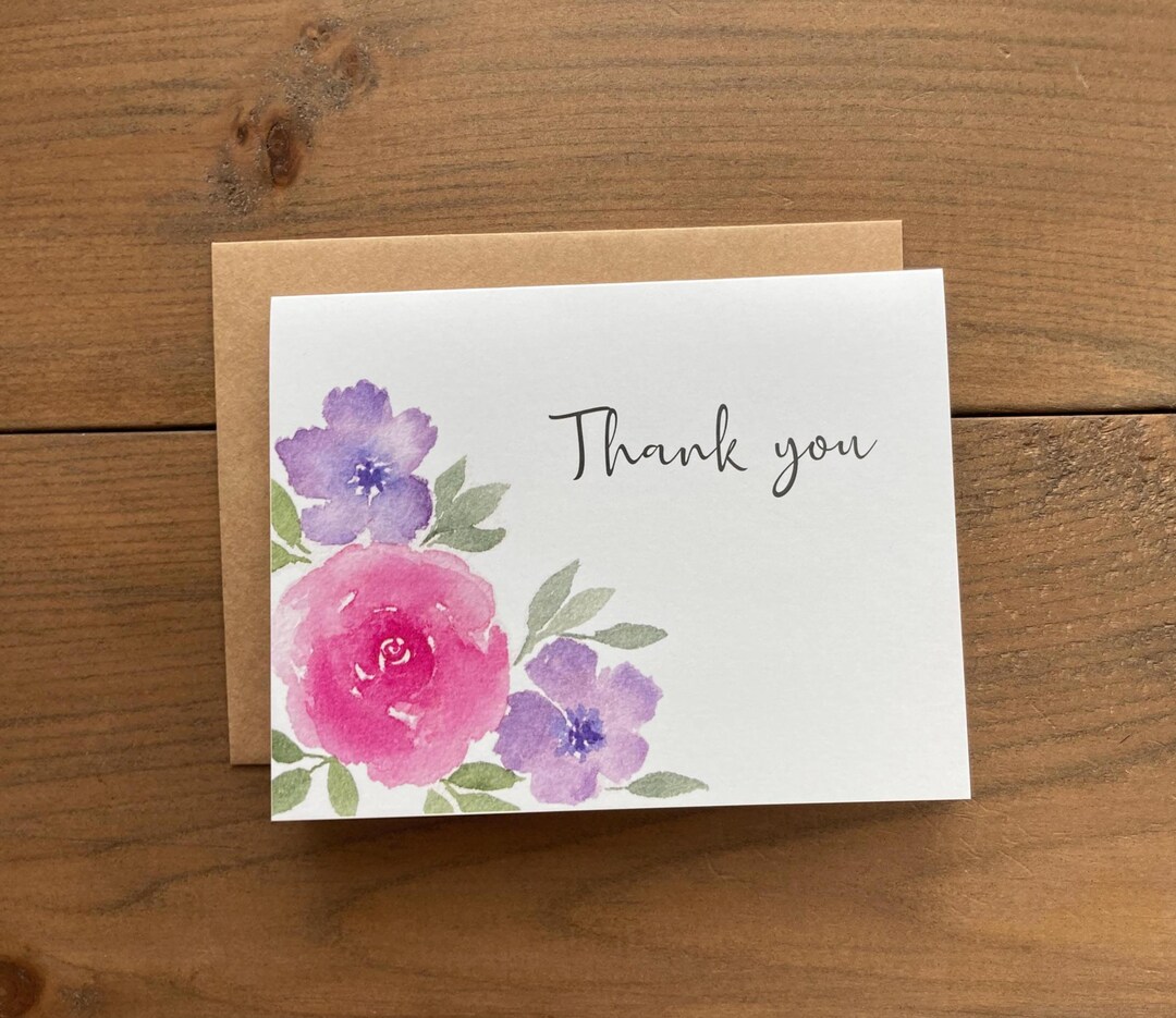 Watercolor Flower Thank You Card, Blank Inside, Floral Greeting Card - Etsy