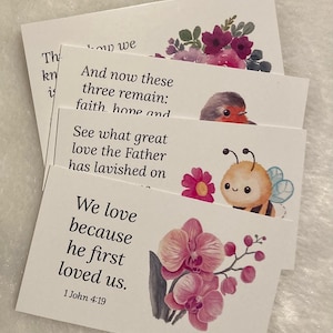 Cartes de Saint-Valentin pour enfants, cartes à distribuer dans une salle de classe d'école chrétienne, verset de la Bible sur l'amour, textes bibliques à la mémoire des enfants, lot de 10