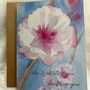 Carte de voeux peinte à la main, Encouragement, aquarelle, Occasion spéciale, Juste parce que chrétien, verset de la Bible, que le Seigneur vous bénisse et vous garde