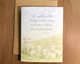Christian Baby Pregnancy Loss Card – Isaiah 40:11 Watercolor Lambs
