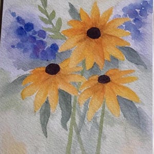 Aquarelle, fleur, carte de voeux, encouragement, juste parce que, merci, occasion pour le blanc, Susan aux yeux noirs, peint à la main, floral