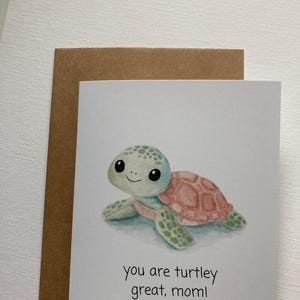 Carte de voeux aquarelle peinte à la main pour la fête des mères, pour maman, bonne fête des mères, jolie carte de jeu de mots drôle, vous êtes une super maman tortue !