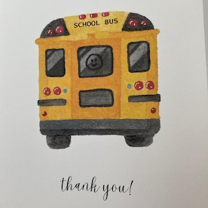 Aquarelle peinte à la main, carte de voeux d'appréciation pour le chauffeur de bus, carte de remerciement, école de fin d'année, enseignant