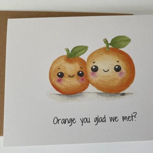 Carte de voeux aquarelle, Saint-Valentin, Je pense à vous, Orange, vous êtes heureux de notre rencontre, Amitié, Jeu de mots amusant, Anniversaire, amour