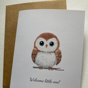 Impression de carte de voeux de bébé hibou aquarelle peinte à la main, bienvenue tout petit, nouveau bébé garçon/fille, félicitations, nouvel arrivant, baby shower