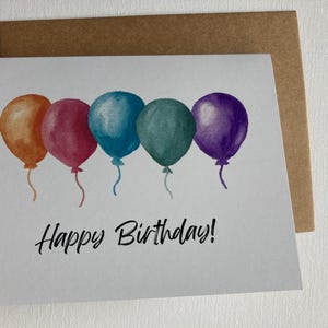 Impression de carte de voeux de ballons d'anniversaire aquarelle peints à la main, encouragement, juste parce que, carte d'amitié, carte de occasion vierge