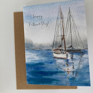 Carte de voeux aquarelle peinte à la main pour la fête des pères, pour papa, joyeuse fête des pères, voilier sur l'eau