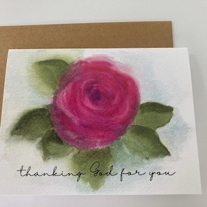 Carte de voeux aquarelle peinte à la main, encouragements, amitié, juste parce que chrétien, verset de la Bible, remerciant Dieu pour vous
