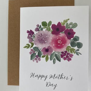 Carte de voeux aquarelle peinte à la main pour la fête des mères, pour maman, joyeuse fête des mères, bouquet de fleurs, fleurs, roses